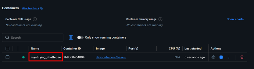 Docker Desktop コンテナー一覧