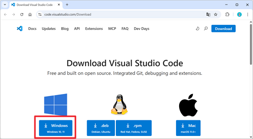 VS Code ダウンロードページ